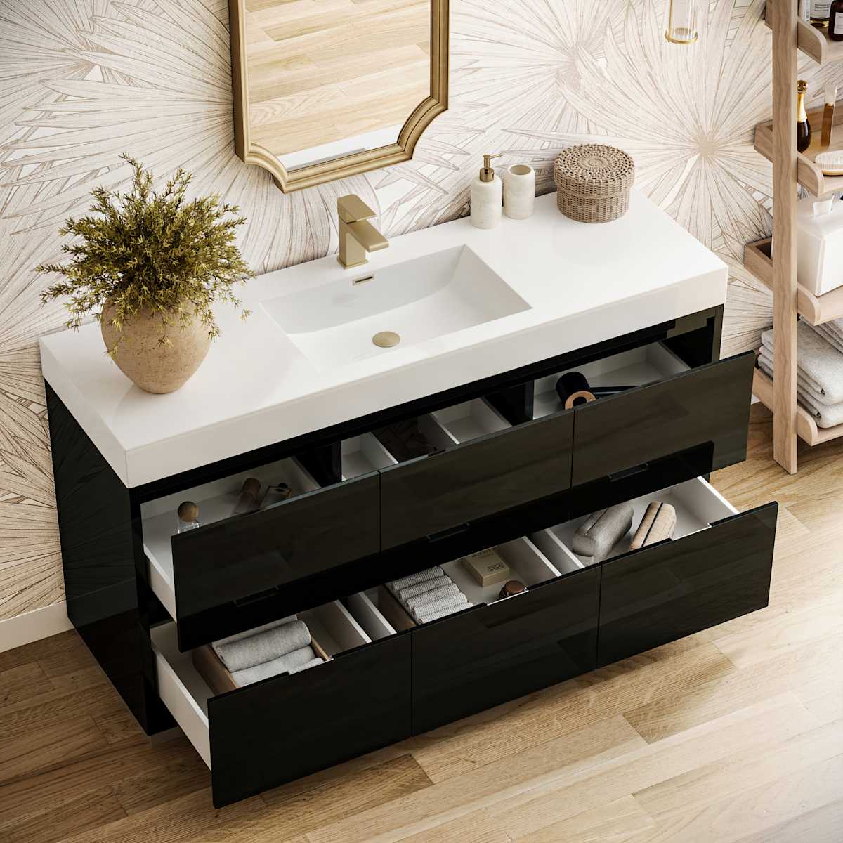 Valencia 60" Free Standing Single Basin Vanity Set with Cabinet and Acrylic Vanity Top