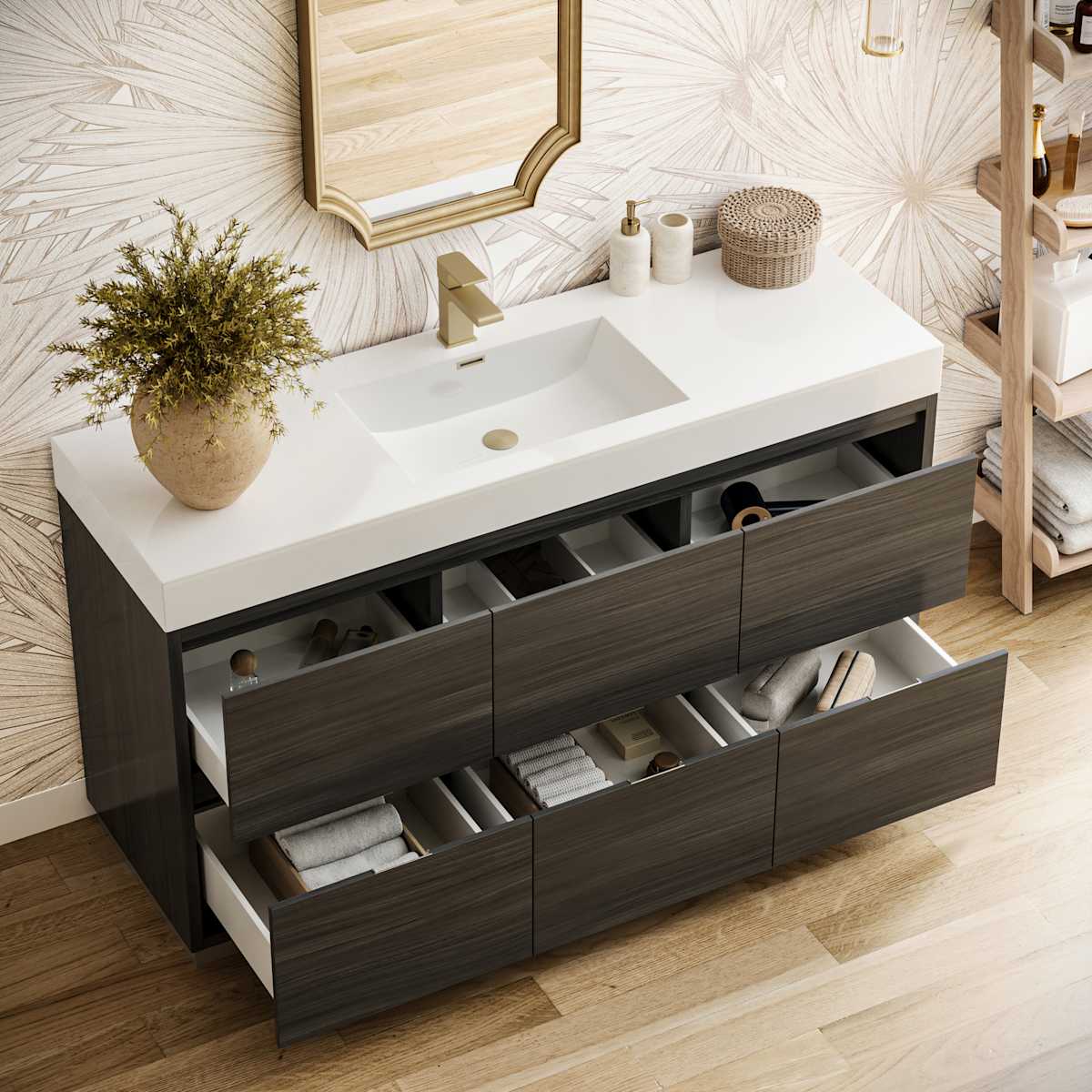 Valencia 60" Free Standing Single Basin Vanity Set with Cabinet and Acrylic Vanity Top