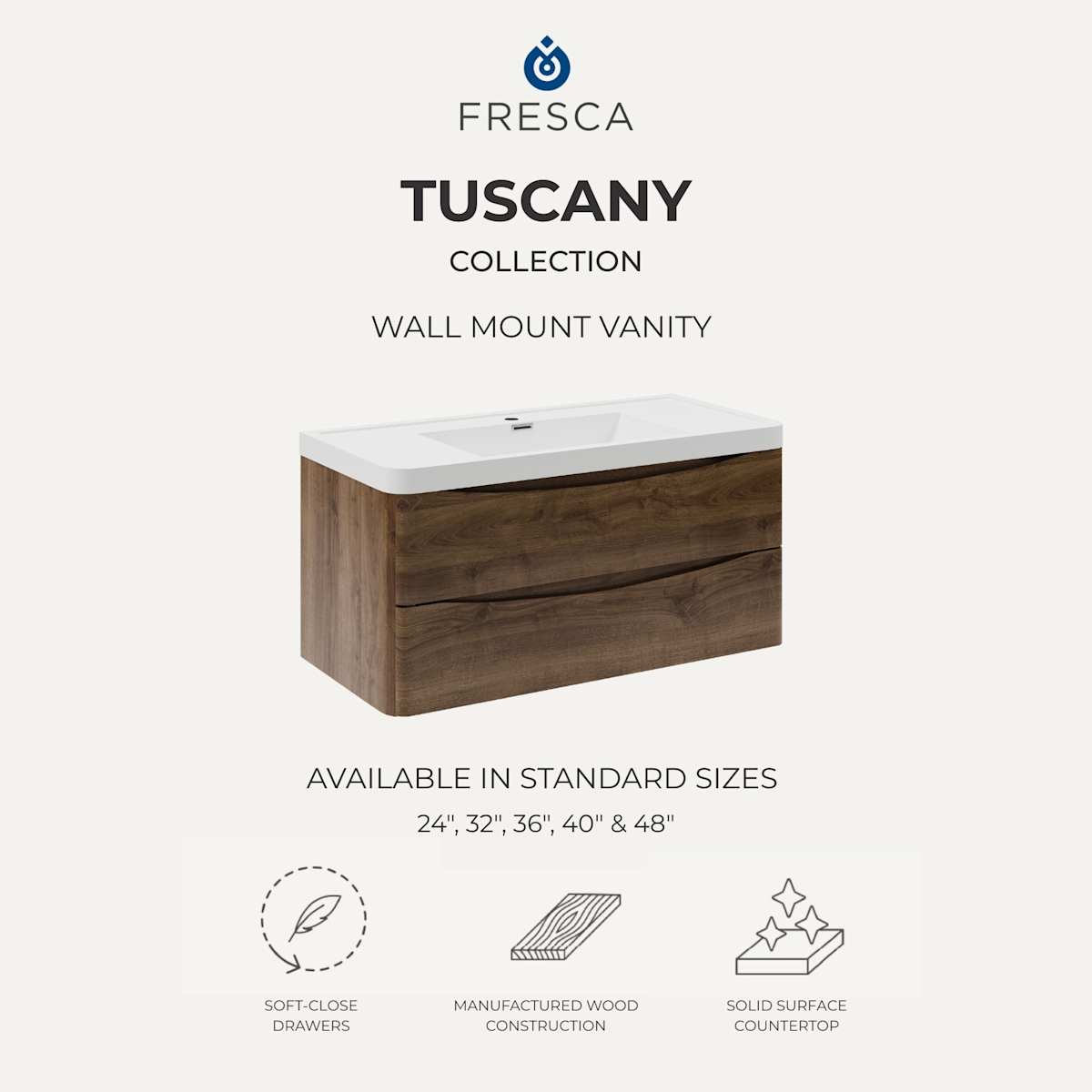 Tuscany 40" Wall Mounted Single Basin Vanity Set with Cabinet and Acrylic Vanity Top