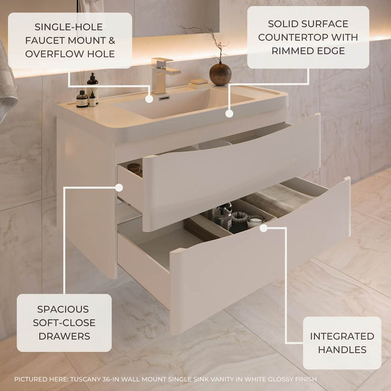 Tuscany 40" Wall Mounted Single Basin Vanity Set with Cabinet and Acrylic Vanity Top - image 9