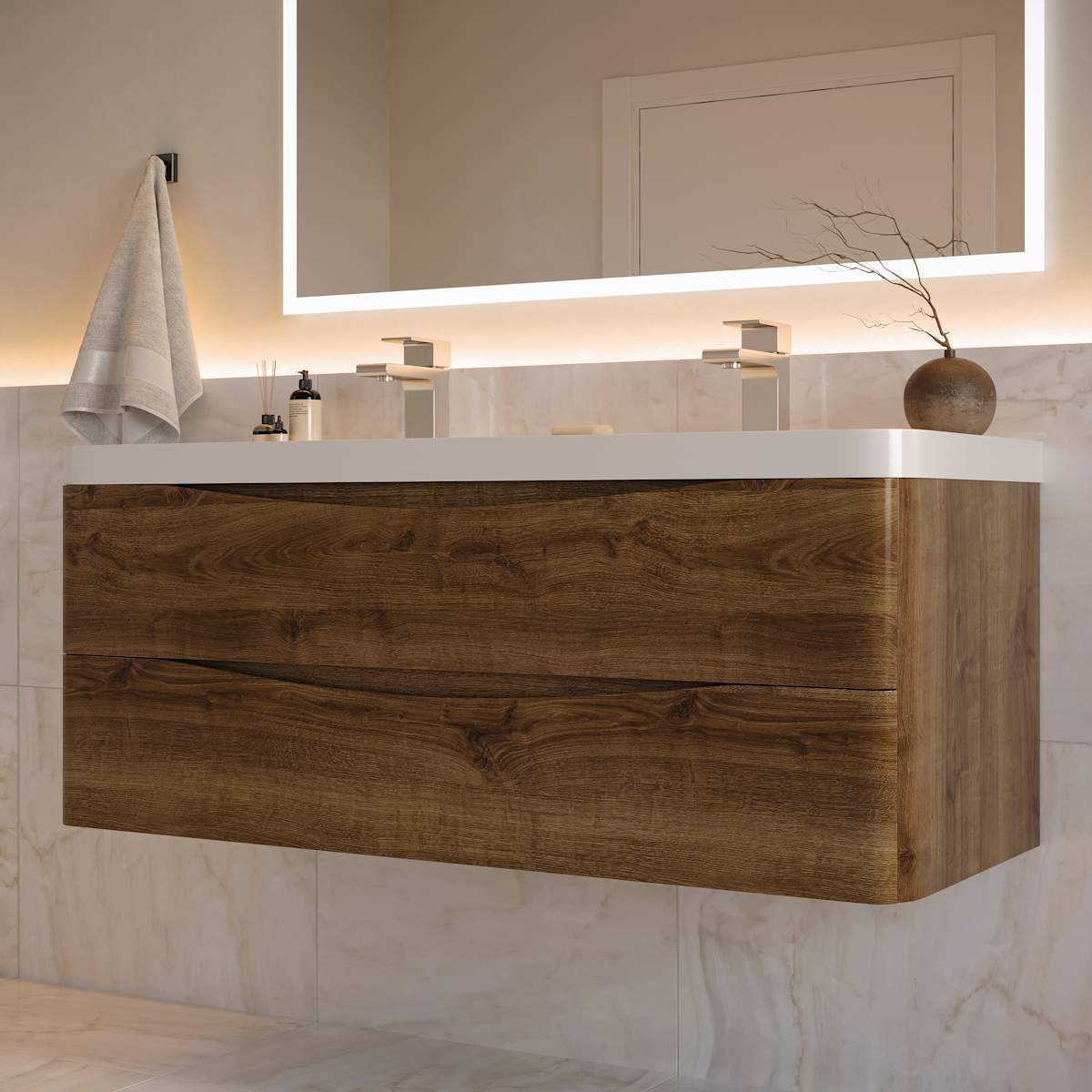 Tuscany 48" Wall Mounted Double Basin Vanity Set with Cabinet and Acrylic Vanity Top