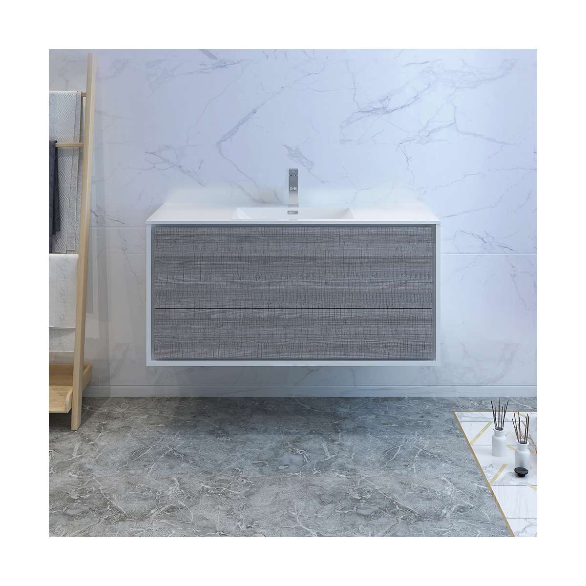 Catania 48" Wall Mounted Single Basin Vanity Set with Cabinet and Acrylic Vanity Top