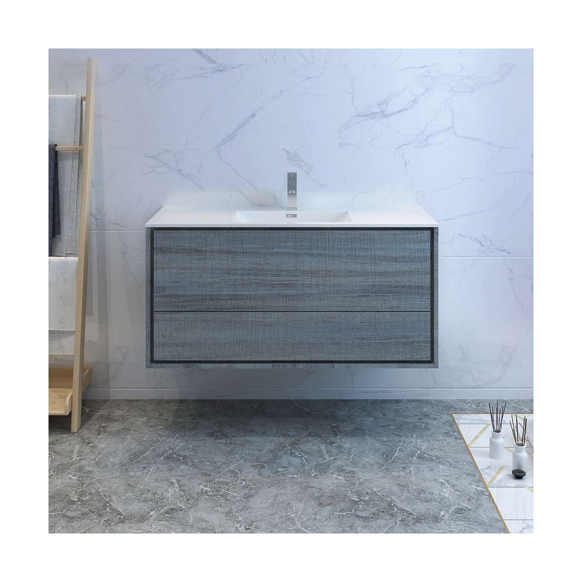 Catania 48" Wall Mounted Single Basin Vanity Set with Cabinet and Acrylic Vanity Top
