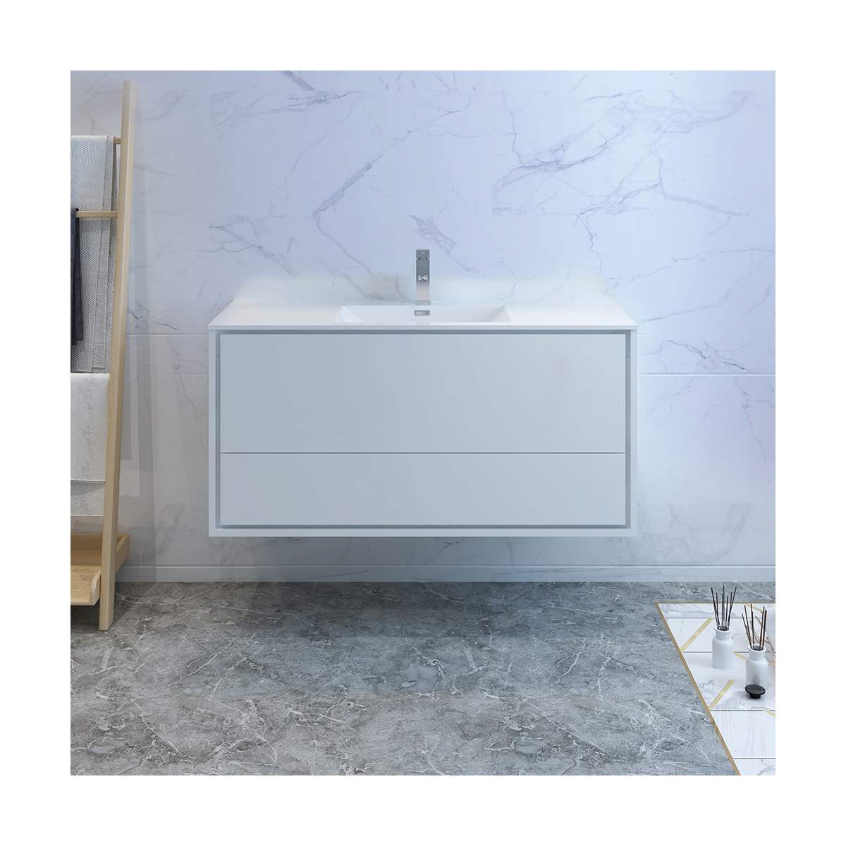 Catania 48" Wall Mounted Single Basin Vanity Set with Cabinet and Acrylic Vanity Top