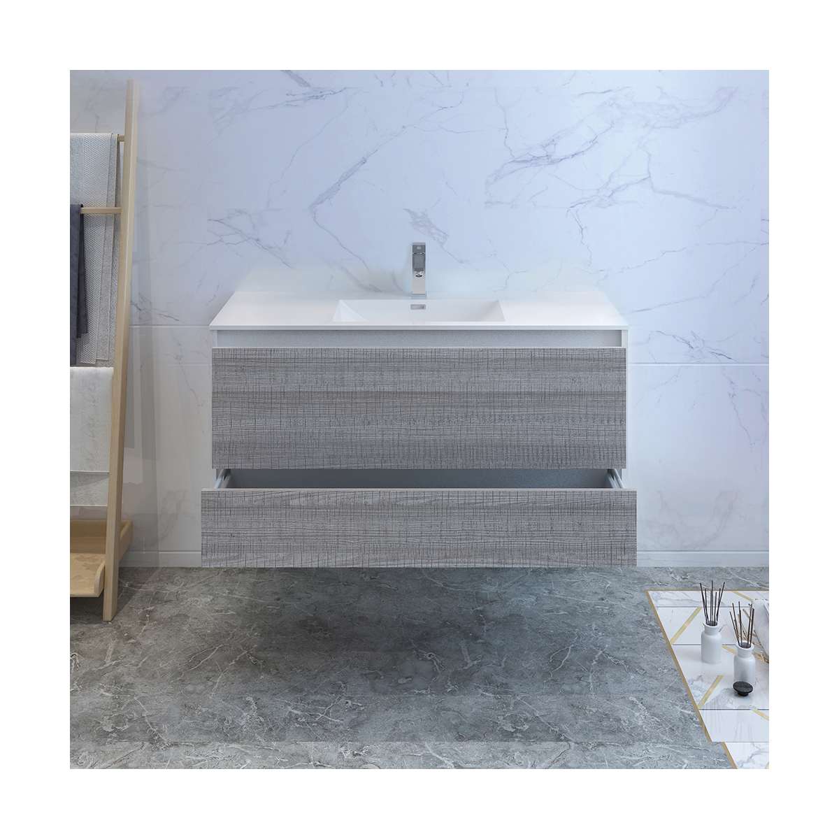 Catania 48" Wall Mounted Single Basin Vanity Set with Cabinet and Acrylic Vanity Top - image 10