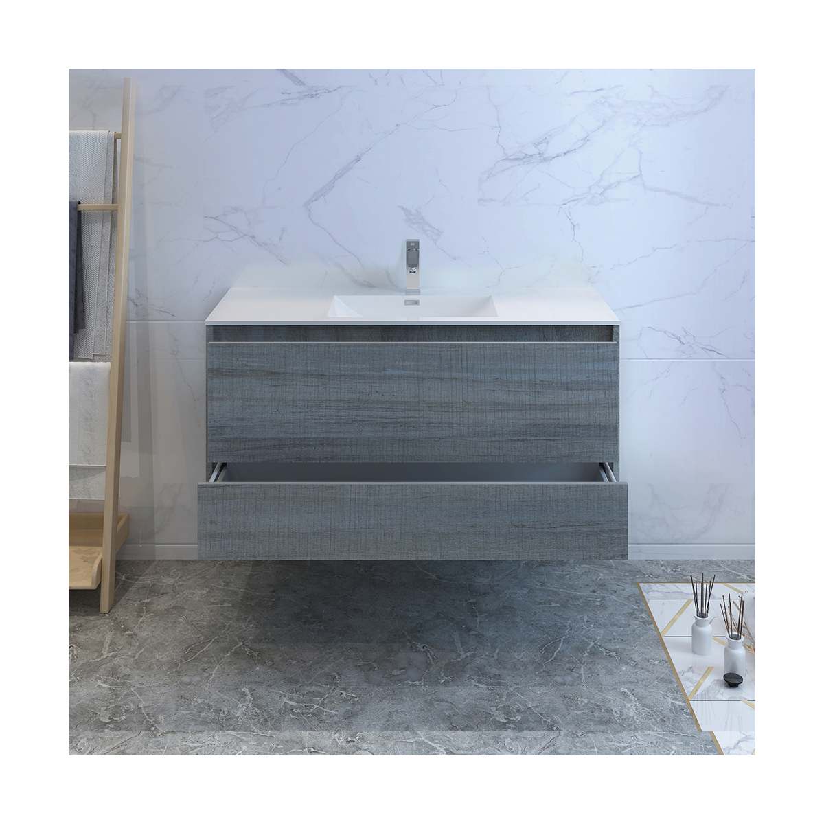 Catania 48" Wall Mounted Single Basin Vanity Set with Cabinet and Acrylic Vanity Top
