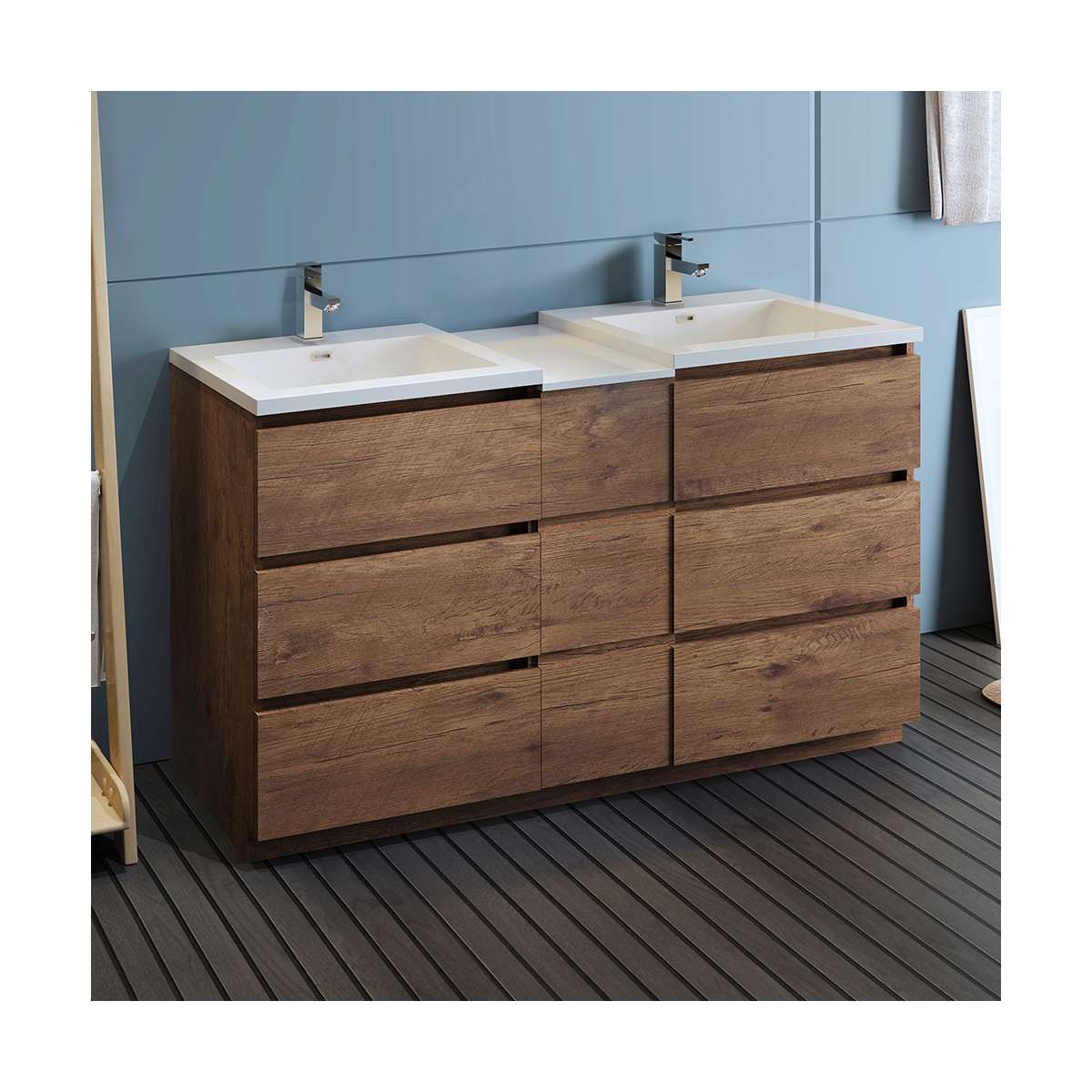Lazzaro 60" Free Standing Double Basin Vanity Set with Cabinet and Acrylic Vanity Top