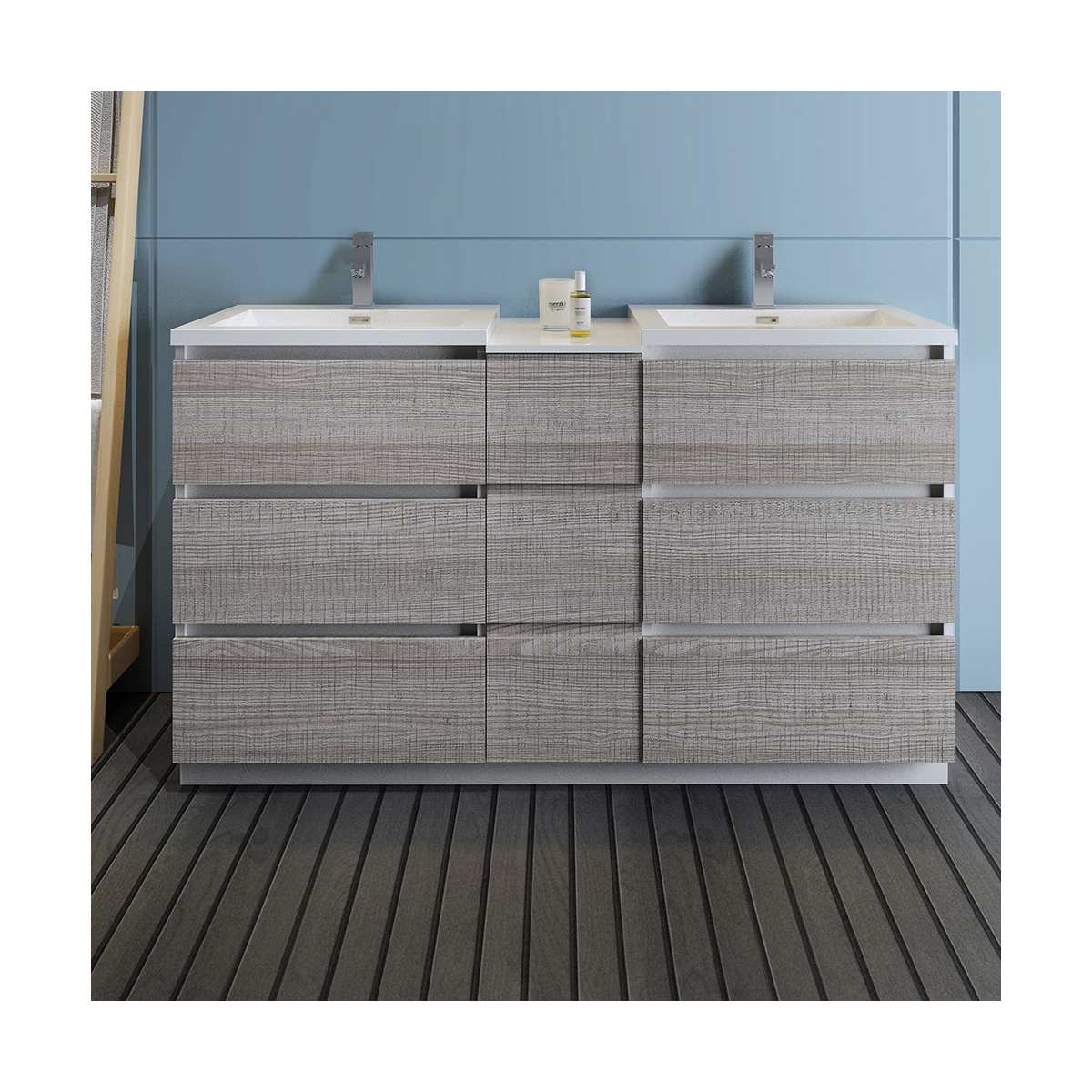 Lazzaro 60" Free Standing Double Basin Vanity Set with Cabinet and Acrylic Vanity Top
