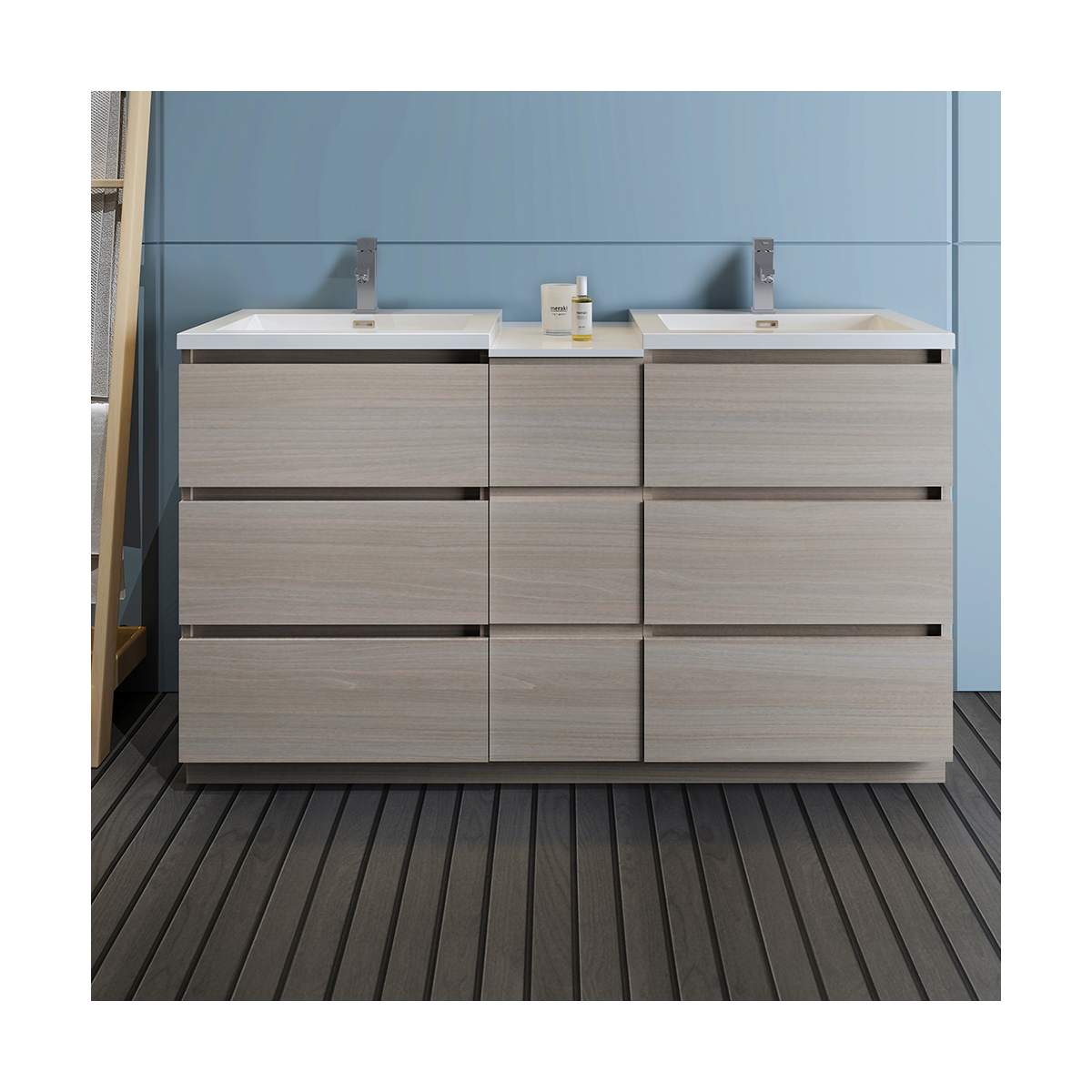 Lazzaro 60" Free Standing Double Basin Vanity Set with Cabinet and Acrylic Vanity Top