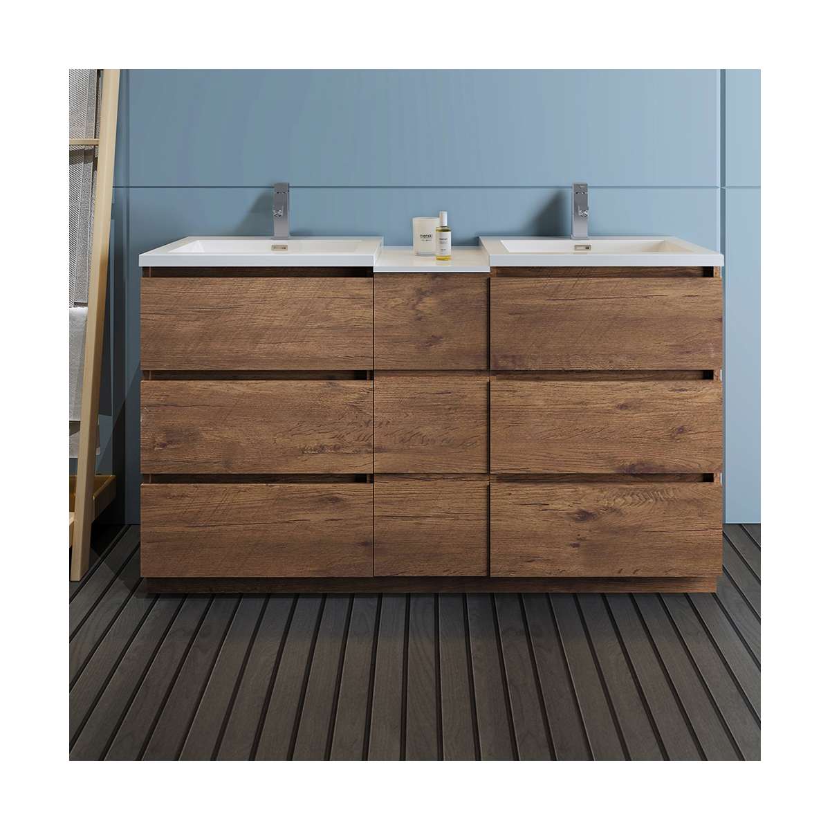 Lazzaro 60" Free Standing Double Basin Vanity Set with Cabinet and Acrylic Vanity Top
