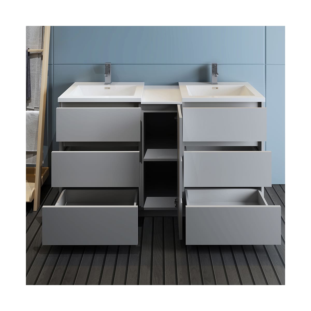 Lazzaro 60" Free Standing Double Basin Vanity Set with Cabinet and Acrylic Vanity Top