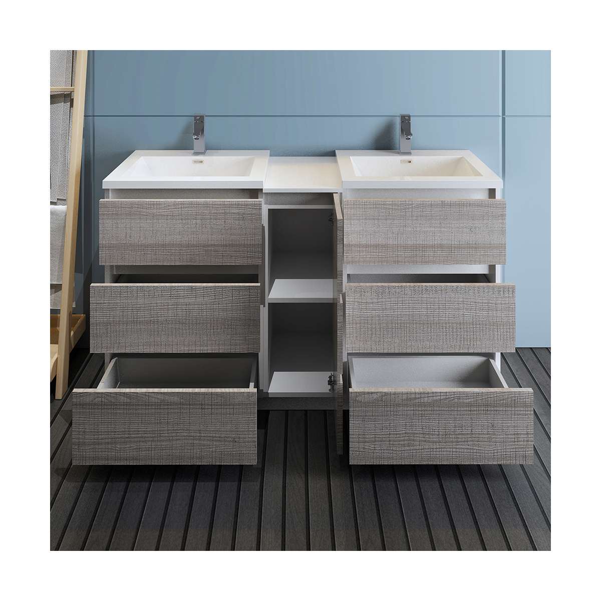 Lazzaro 60" Free Standing Double Basin Vanity Set with Cabinet and Acrylic Vanity Top