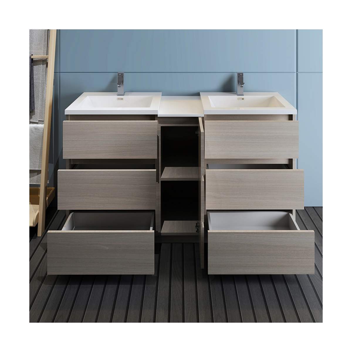 Lazzaro 60" Free Standing Double Basin Vanity Set with Cabinet and Acrylic Vanity Top