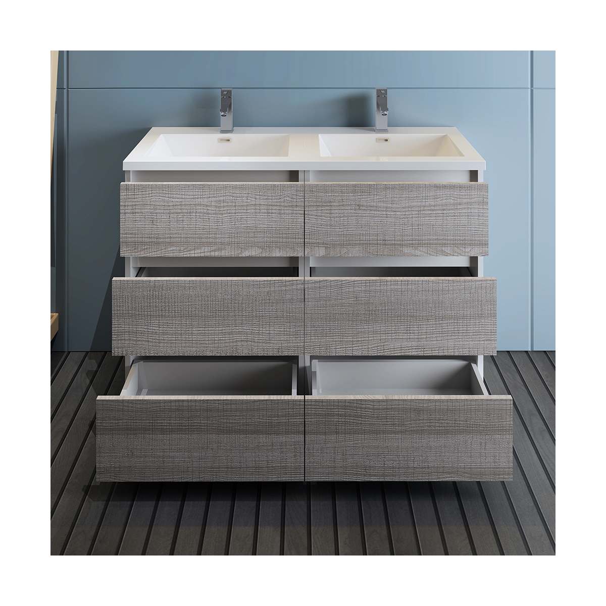 Lazzaro 48" Free Standing Double Basin Vanity Set with Cabinet and Acrylic Vanity Top