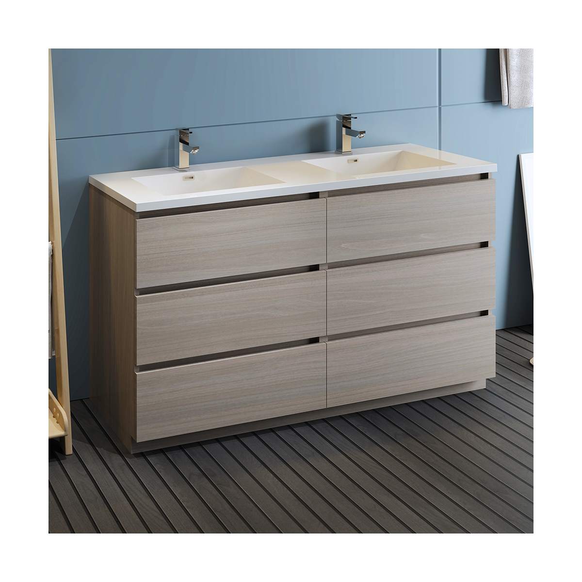 Lazzaro 60" Free Standing Double Basin Vanity Set with Cabinet and Acrylic Vanity Top - image 4