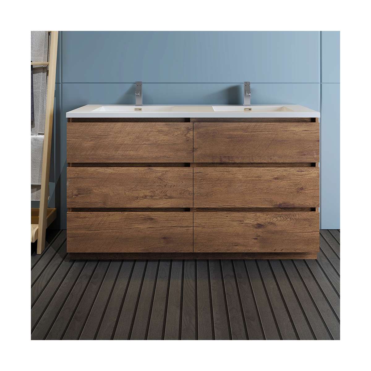 Lazzaro 60" Free Standing Double Basin Vanity Set with Cabinet and Acrylic Vanity Top