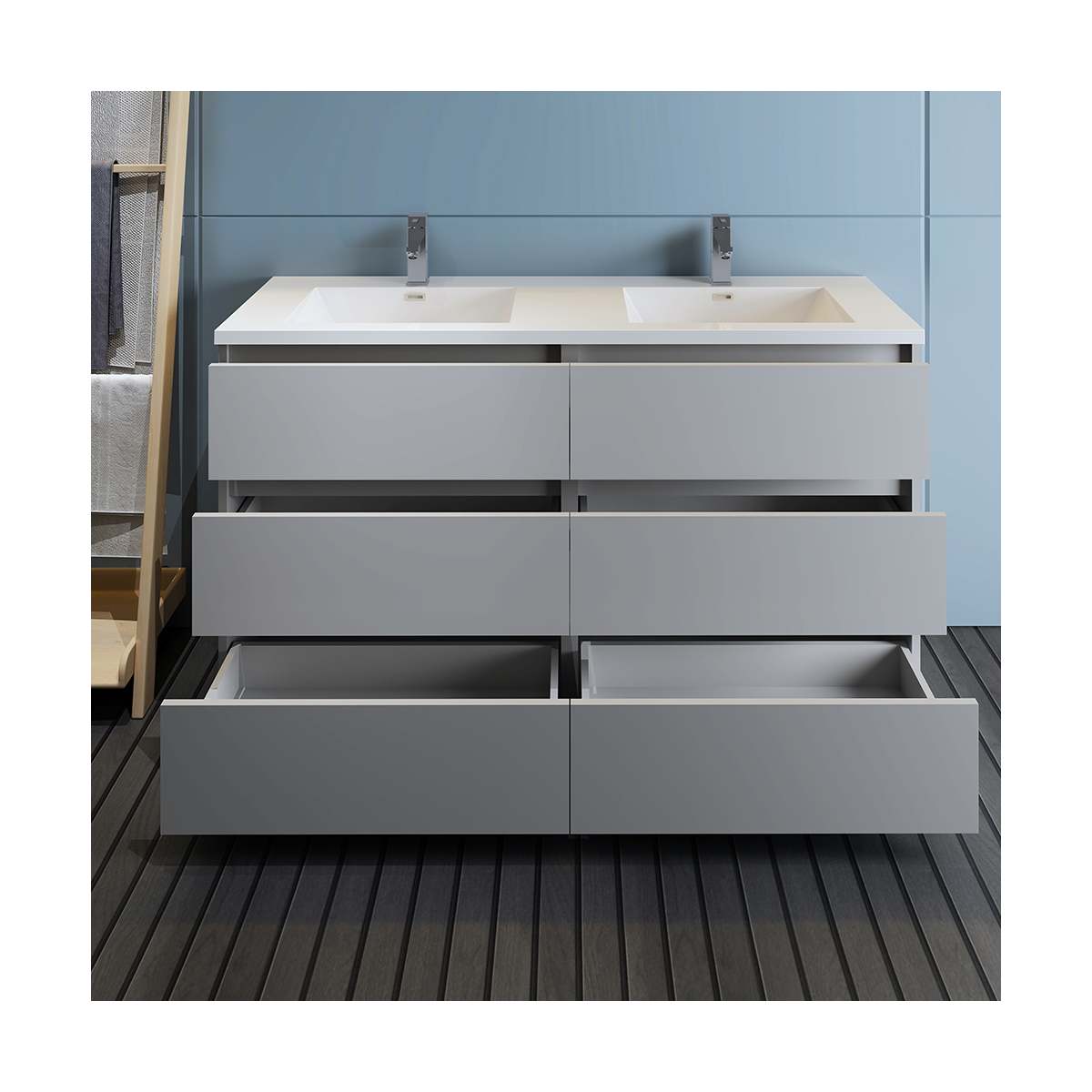Lazzaro 60" Free Standing Double Basin Vanity Set with Cabinet and Acrylic Vanity Top