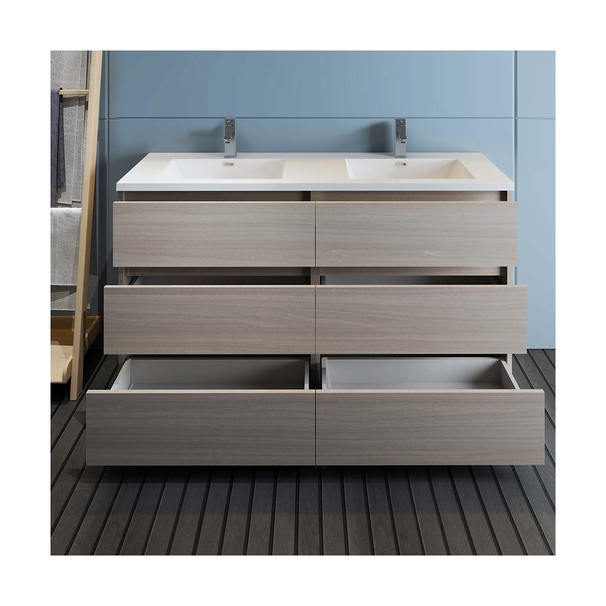 Lazzaro 60" Free Standing Double Basin Vanity Set with Cabinet and Acrylic Vanity Top