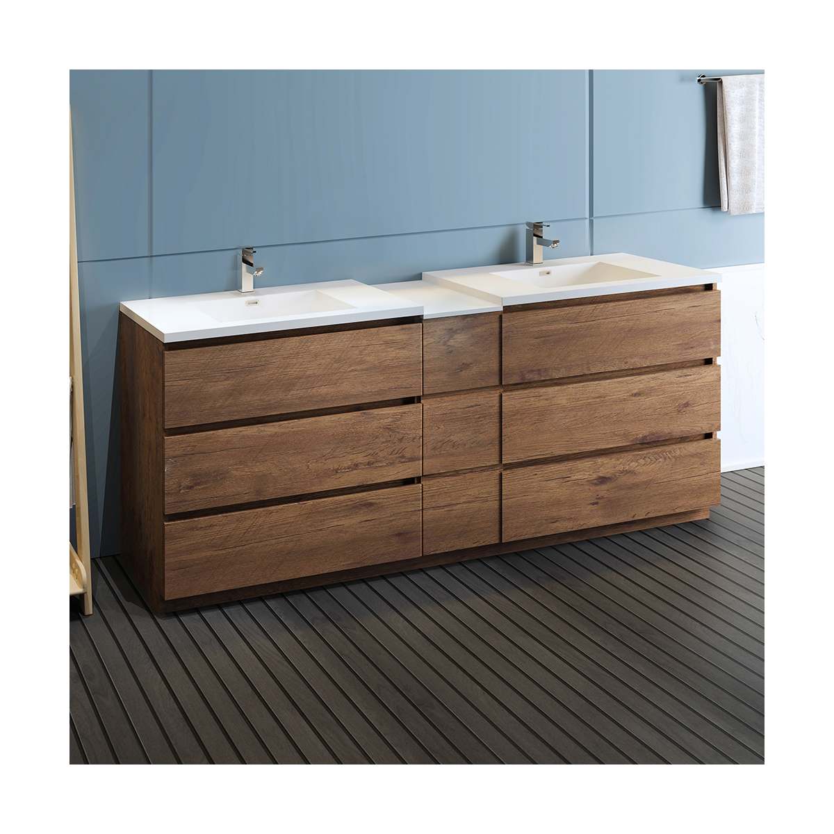 Lazzaro 84" Free Standing Double Basin Vanity Set with Cabinet and Acrylic Vanity Top