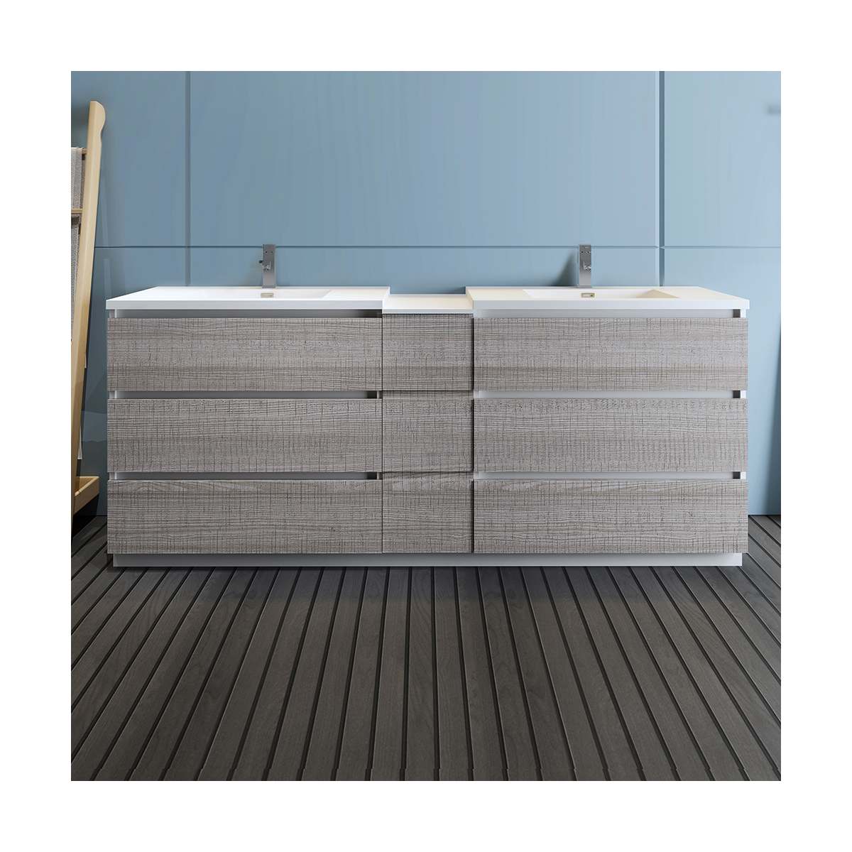 Lazzaro 84" Free Standing Double Basin Vanity Set with Cabinet and Acrylic Vanity Top
