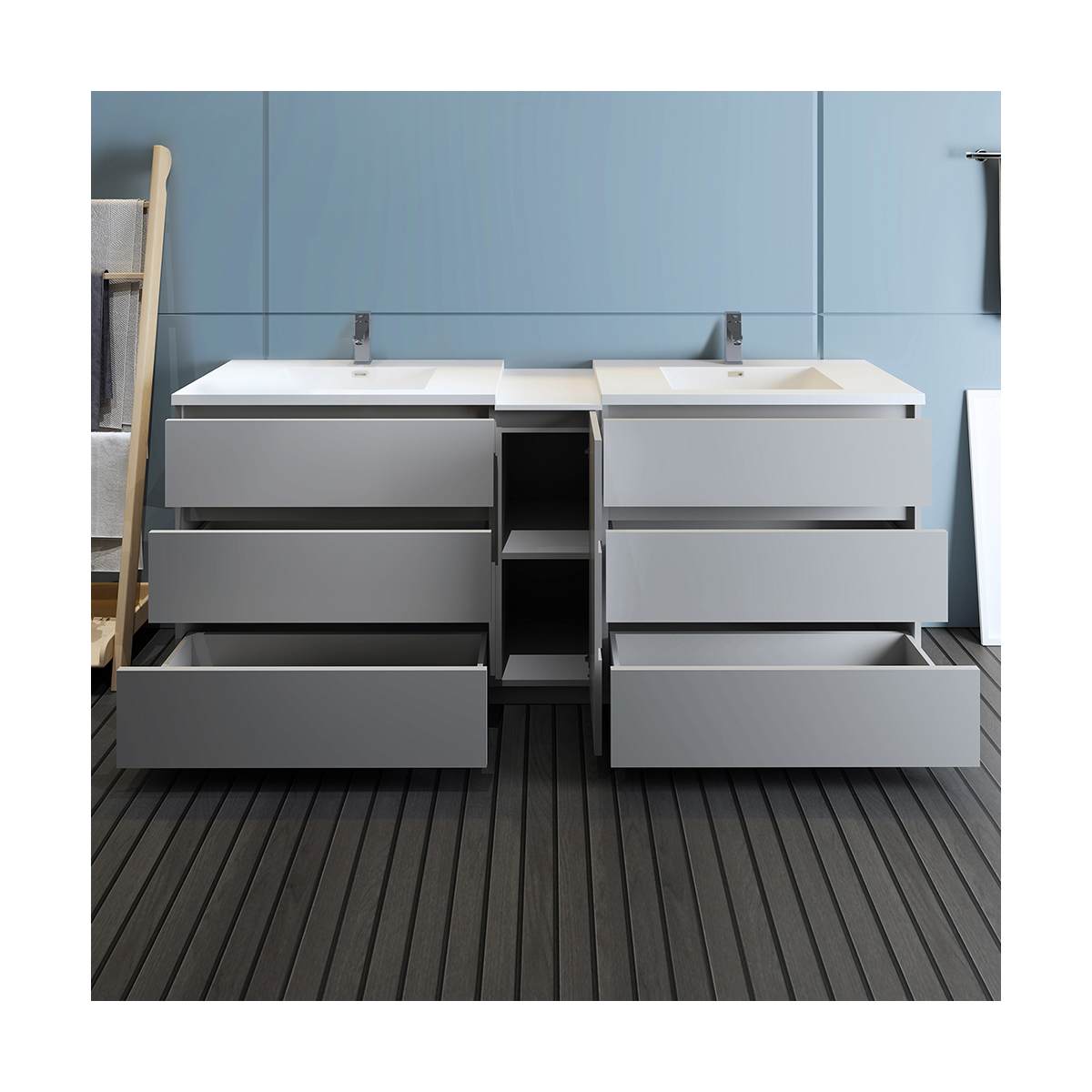 Lazzaro 84" Free Standing Double Basin Vanity Set with Cabinet and Acrylic Vanity Top