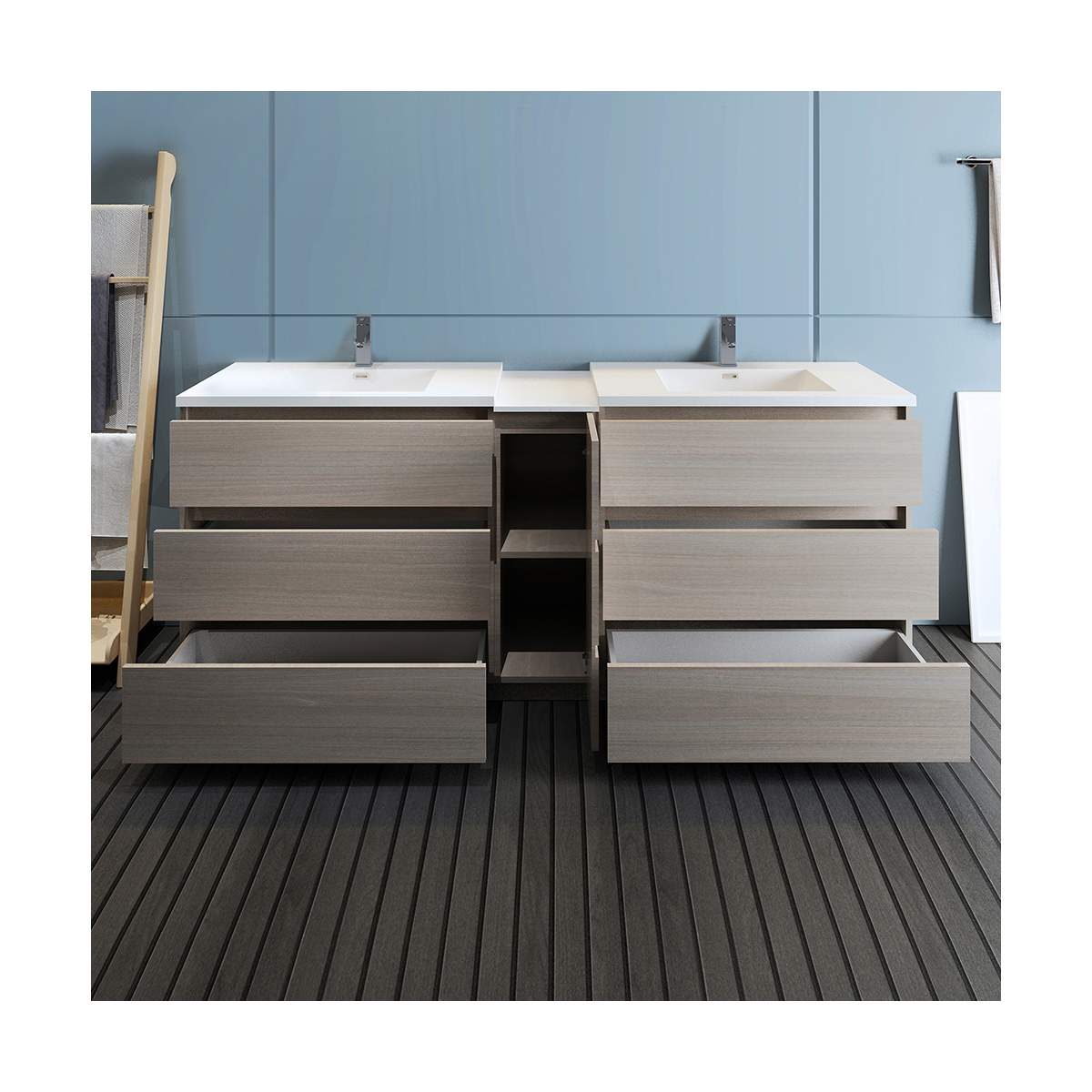Lazzaro 84" Free Standing Double Basin Vanity Set with Cabinet and Acrylic Vanity Top