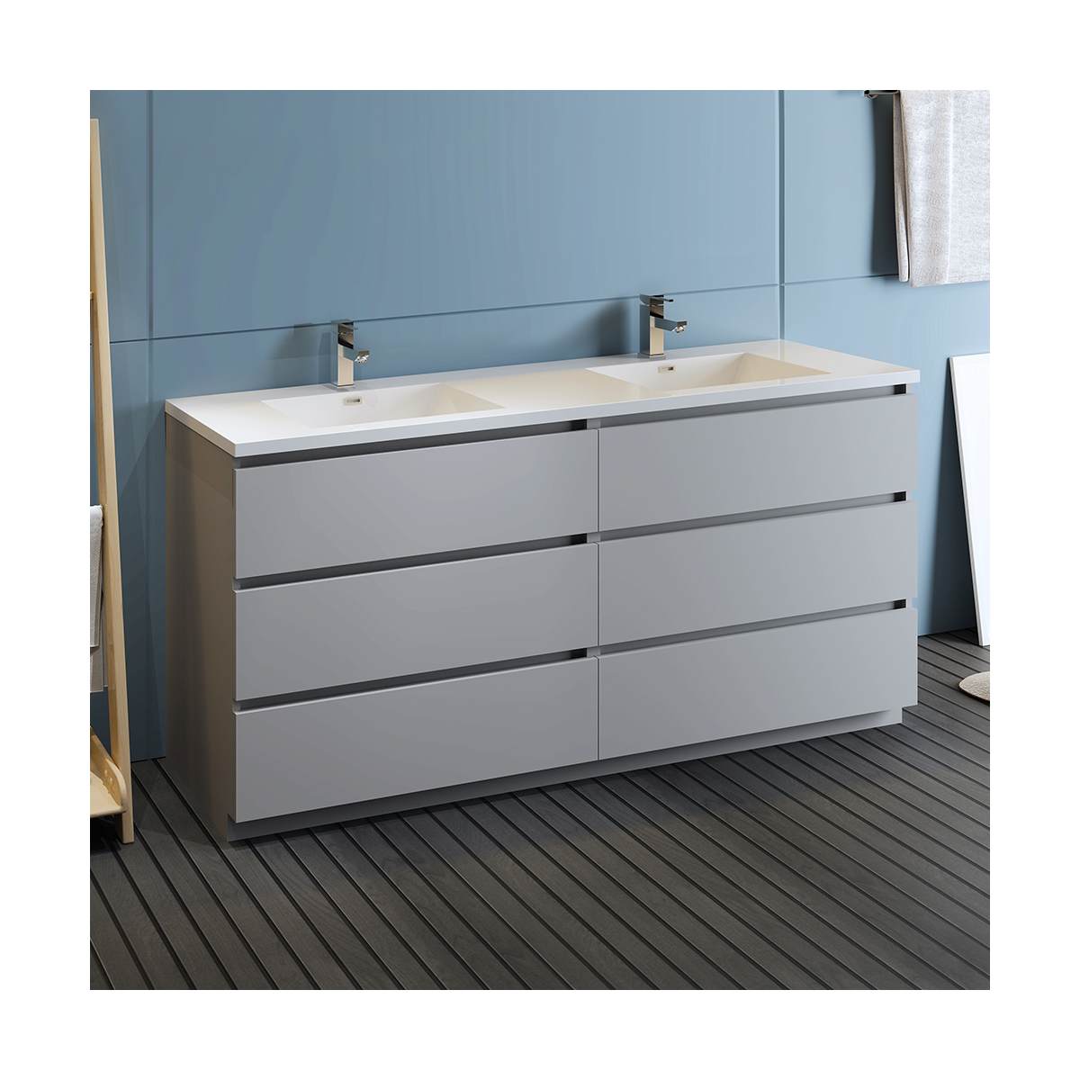 Lazzaro 72" Free Standing Double Basin Vanity Set with Cabinet and Acrylic Vanity Top