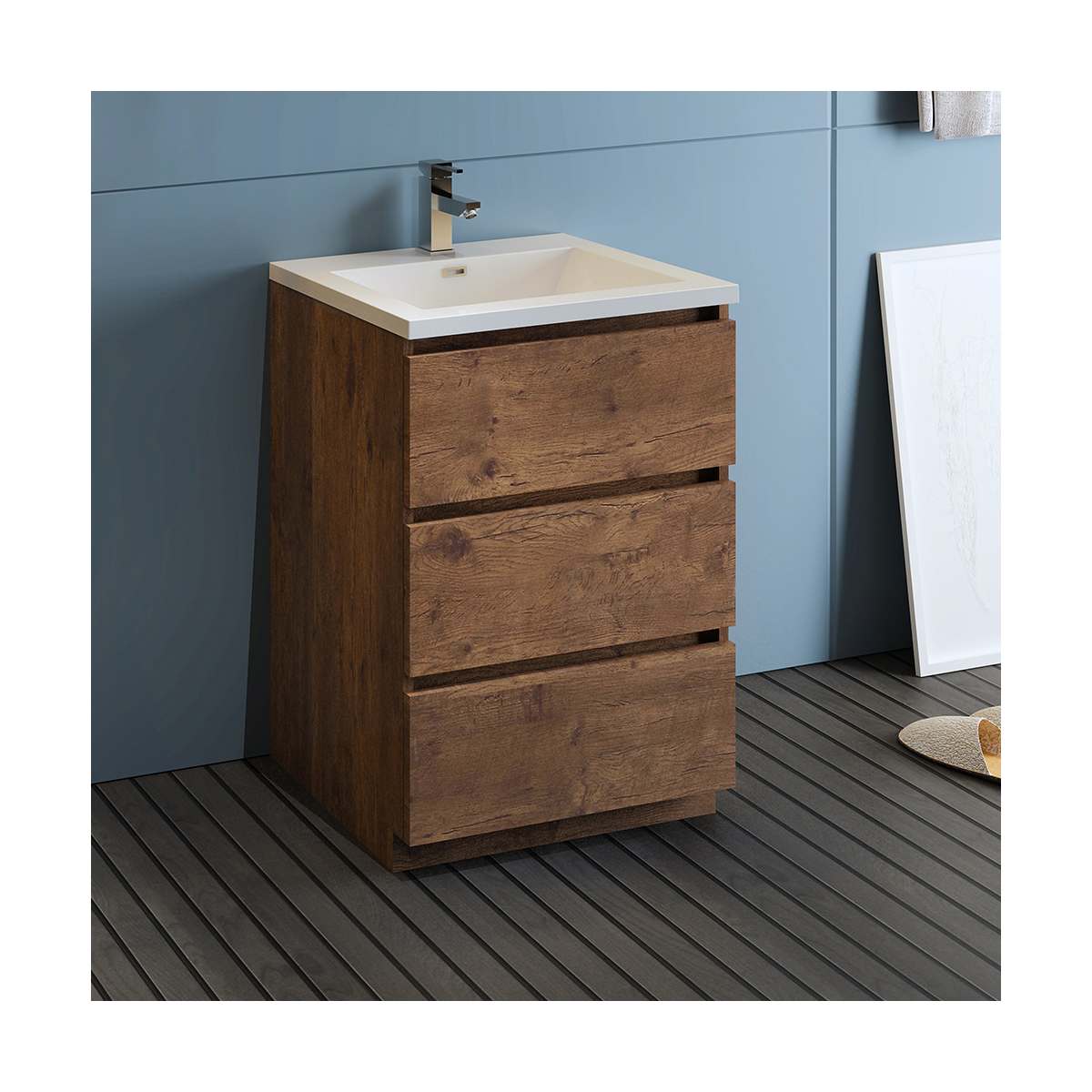 Lazzaro 24" Free Standing Single Basin Vanity Set with Cabinet and Acrylic Vanity Top