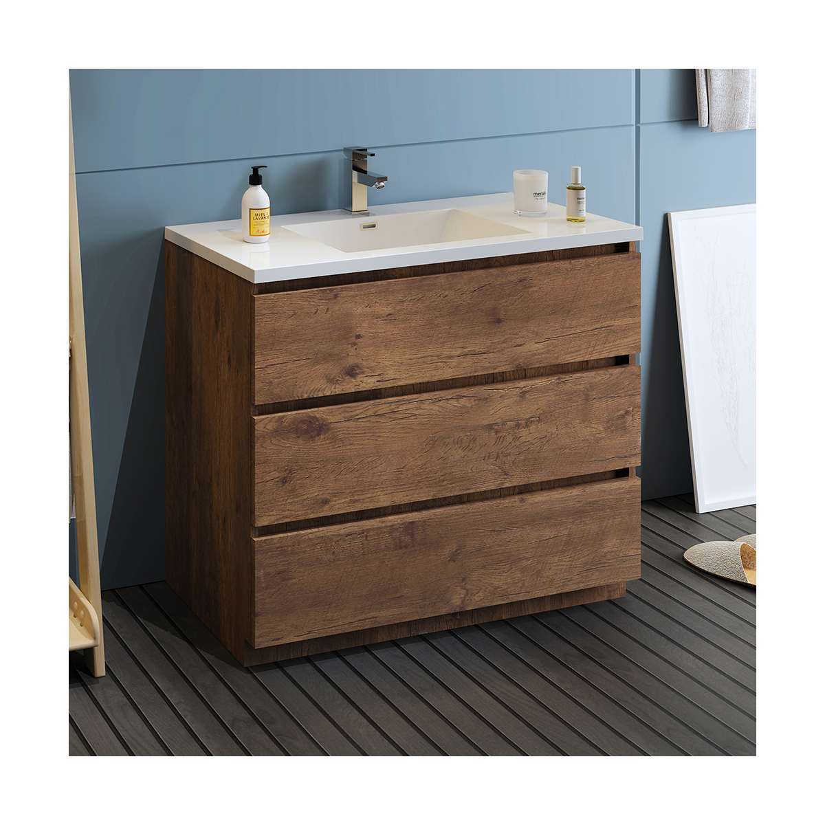 Lazzaro 40" Free Standing Single Basin Vanity Set with Cabinet and Acrylic Vanity Top
