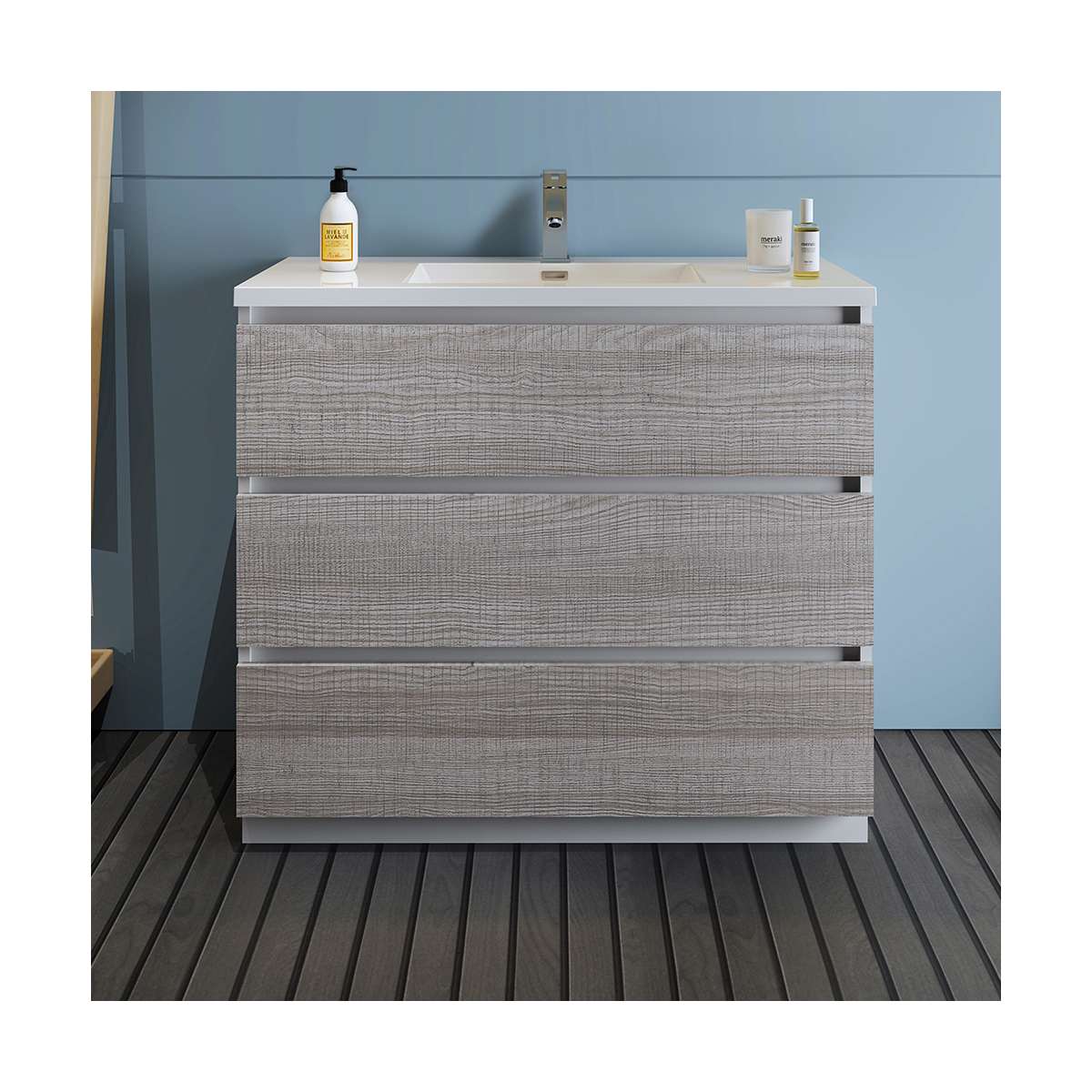 Lazzaro 40" Free Standing Single Basin Vanity Set with Cabinet and Acrylic Vanity Top
