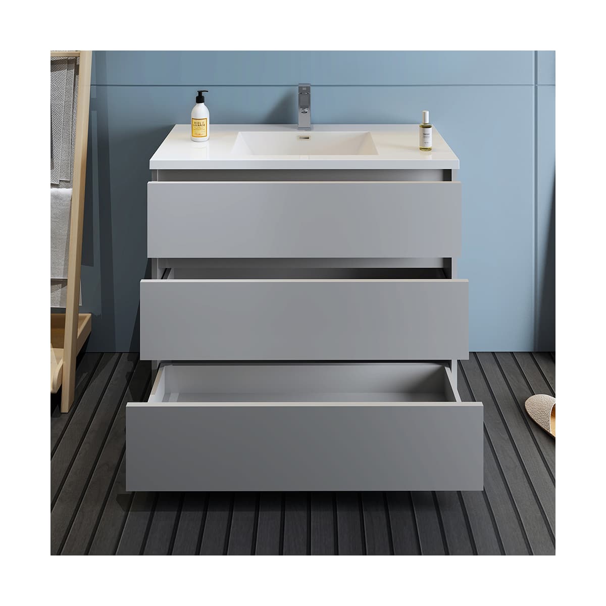 Lazzaro 40" Free Standing Single Basin Vanity Set with Cabinet and Acrylic Vanity Top