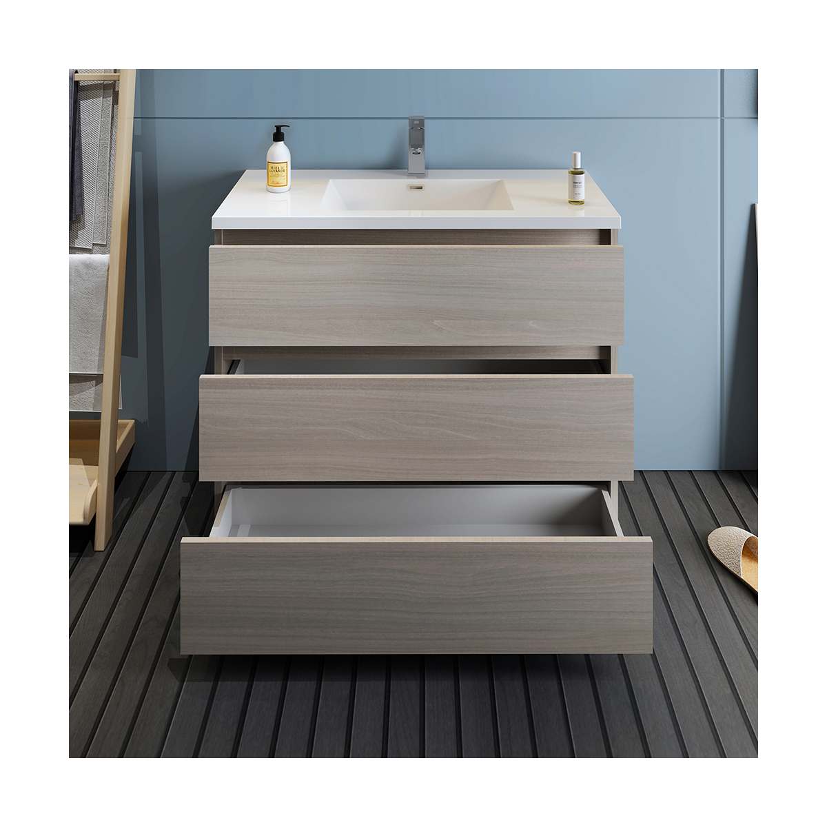 Lazzaro 40" Free Standing Single Basin Vanity Set with Cabinet and Acrylic Vanity Top