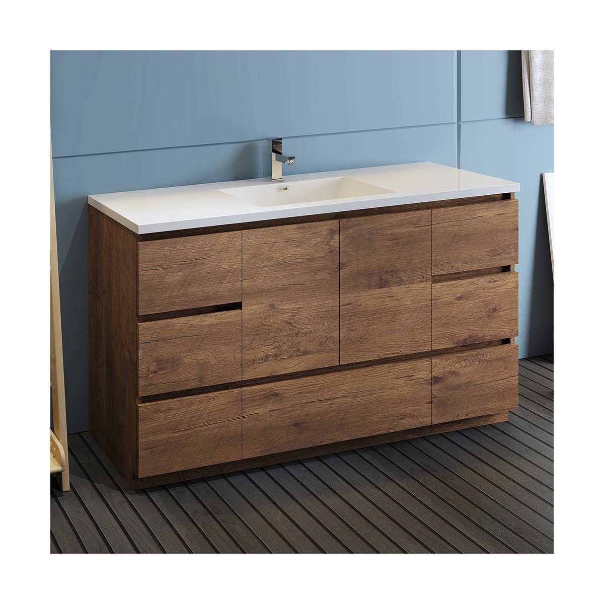 Lazzaro 60" Free Standing Single Basin Vanity Set with Cabinet and Acrylic Vanity Top