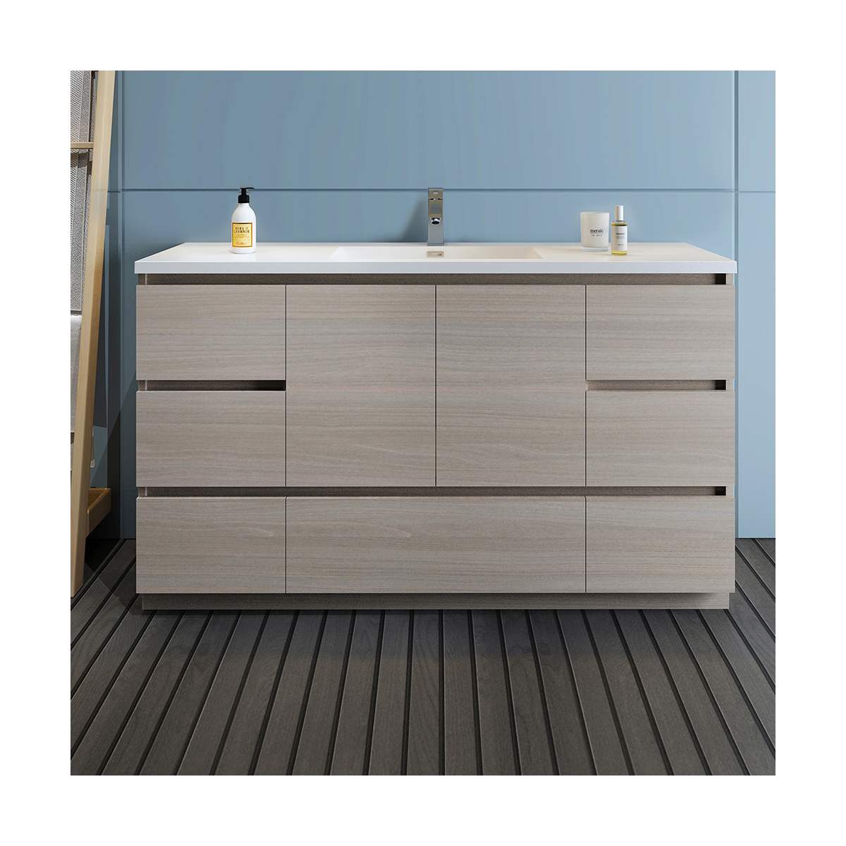 Lazzaro 60" Free Standing Single Basin Vanity Set with Cabinet and Acrylic Vanity Top