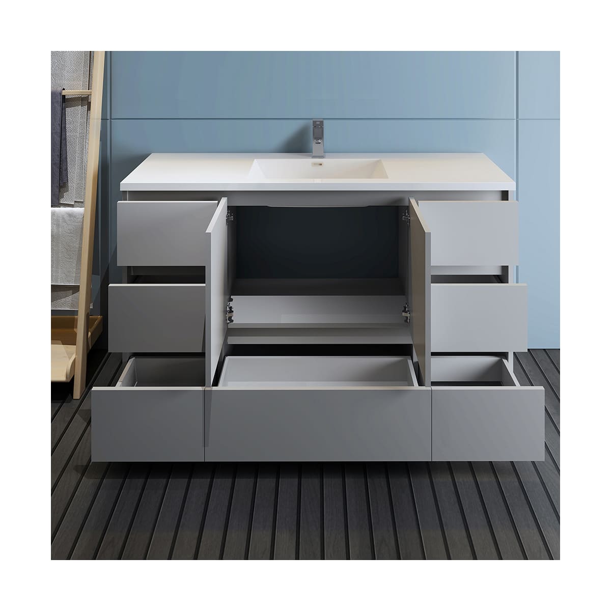 Lazzaro 60" Free Standing Single Basin Vanity Set with Cabinet and Acrylic Vanity Top