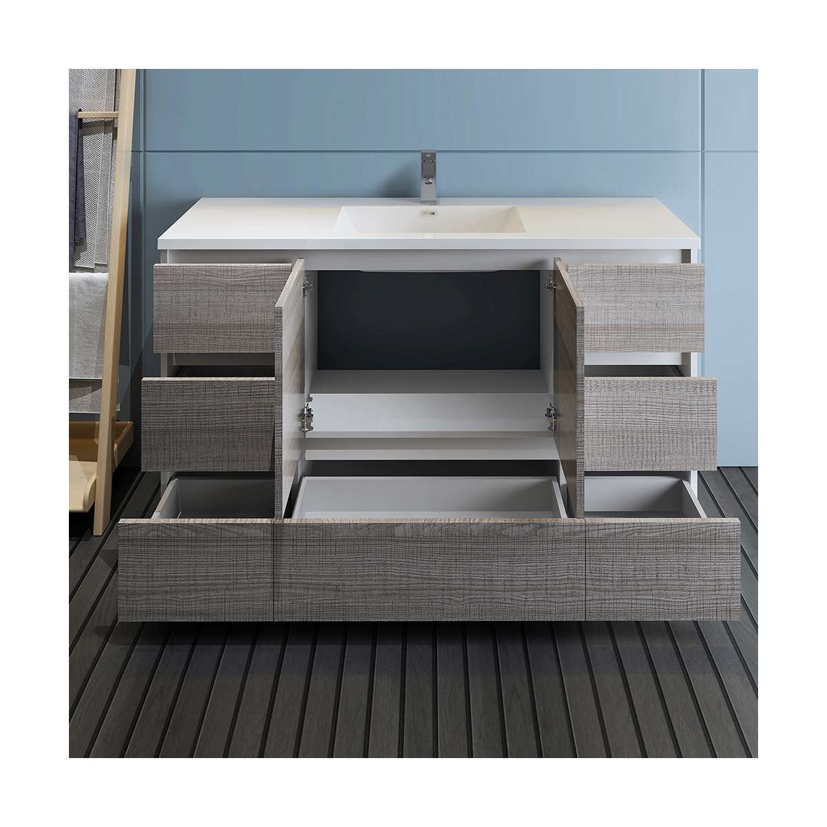 Lazzaro 60" Free Standing Single Basin Vanity Set with Cabinet and Acrylic Vanity Top