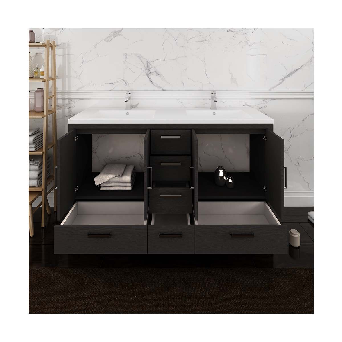 Imperia 60" Free Standing Double Basin Vanity Set with Cabinet and Acrylic Vanity Top