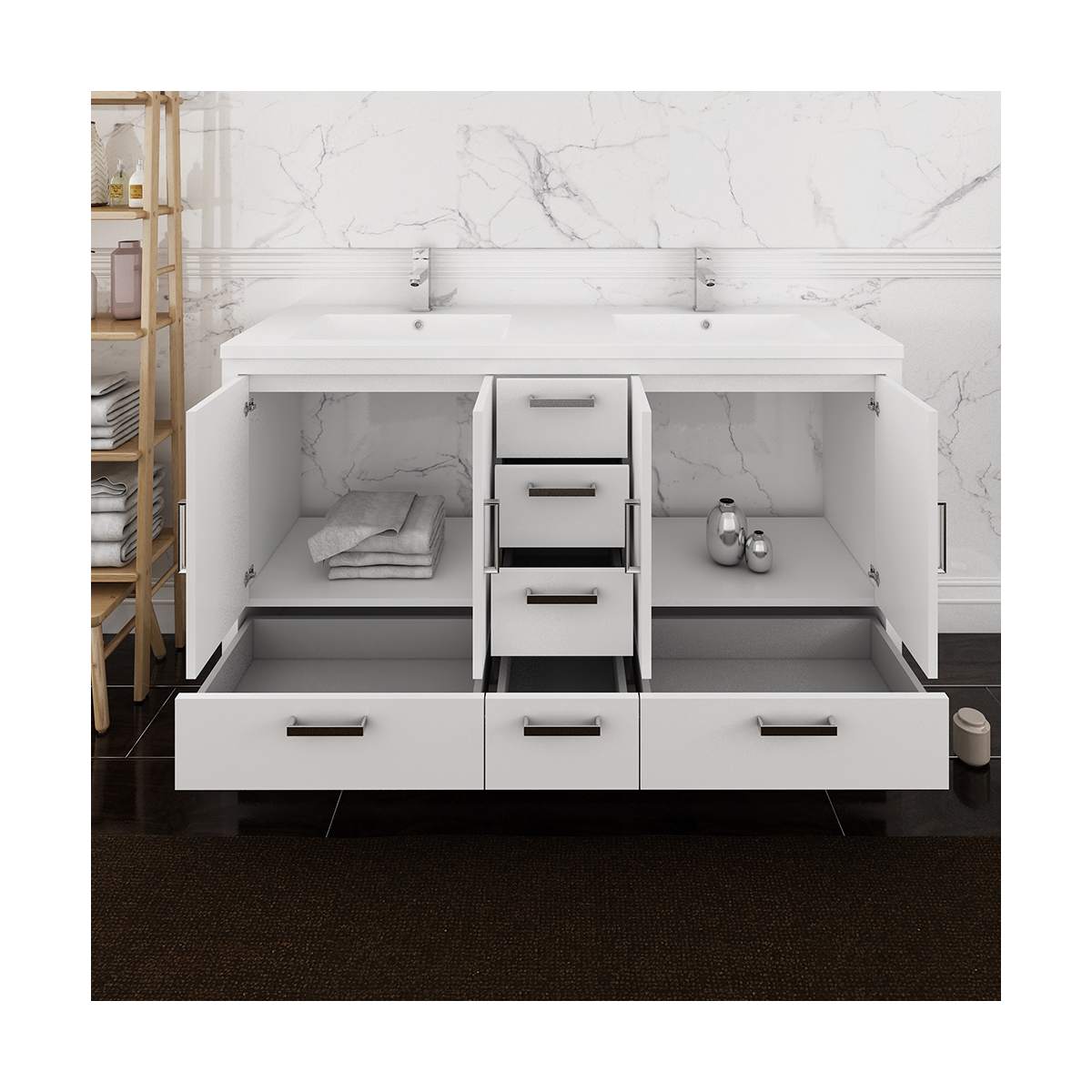 Imperia 60" Free Standing Double Basin Vanity Set with Cabinet and Acrylic Vanity Top