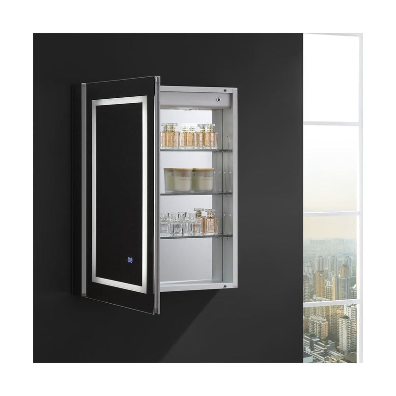 Spazio 24" x 30" Lighted Frameless Medicine Cabinet with 3 Shelves and Defogger - Left Swing Door - image 9