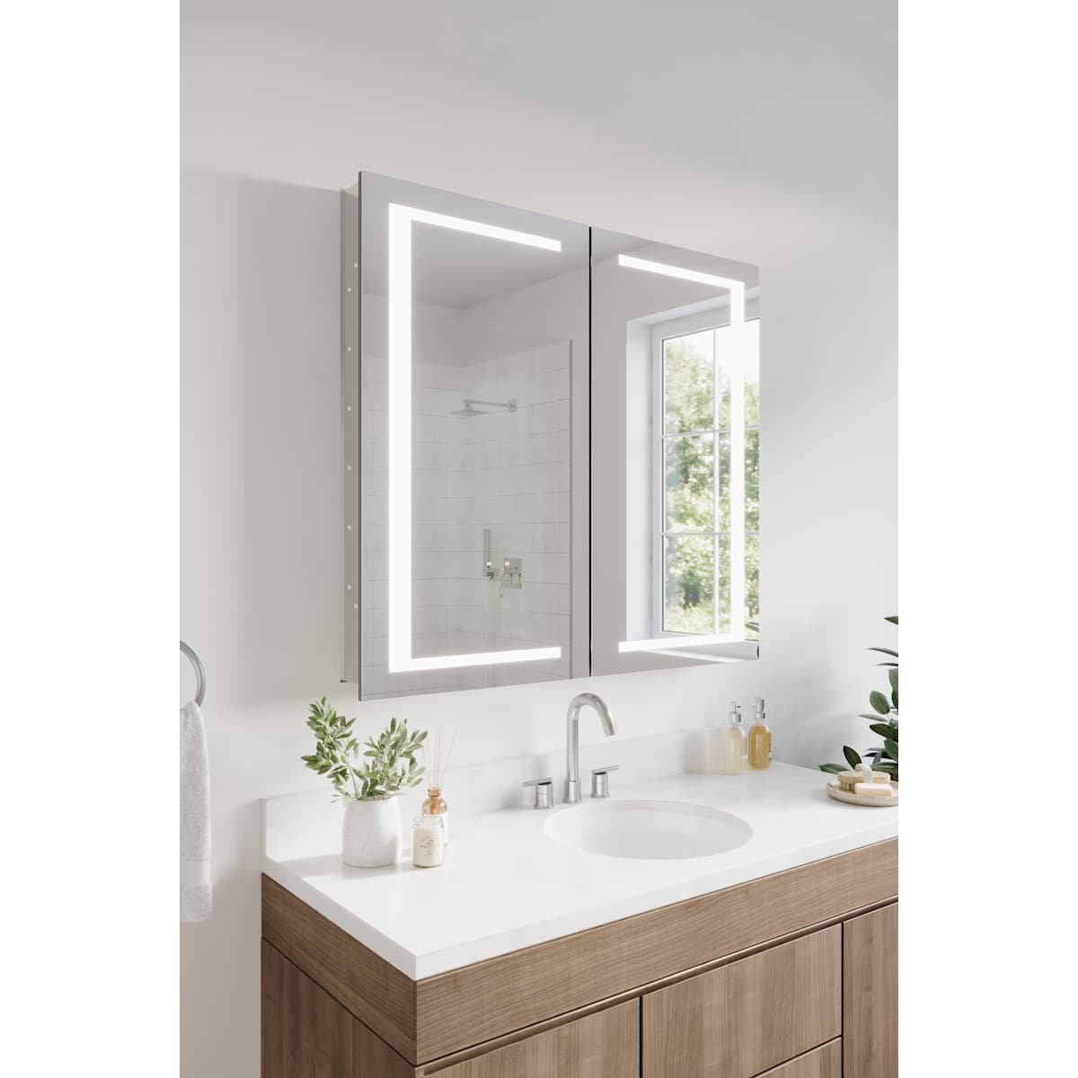 Spazio 39-5/16" x 35-3/8" Lighted Frameless Double Door Medicine Cabinet