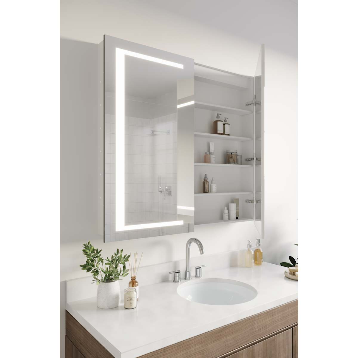 Spazio 39-5/16" x 35-3/8" Lighted Frameless Double Door Medicine Cabinet