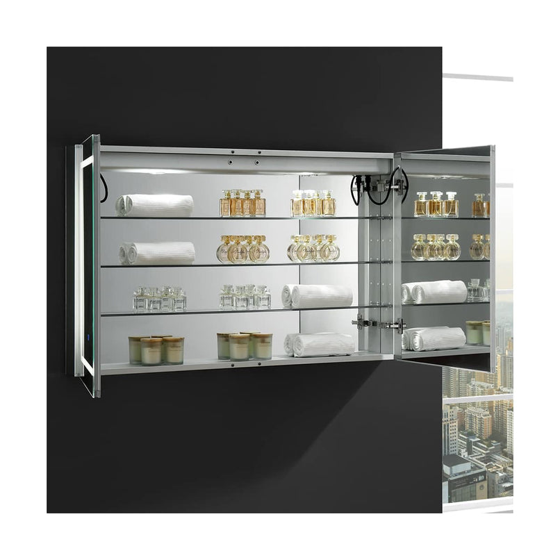 Spazio 48" x 30" Lighted Frameless Medicine Cabinet with 3 Shelves and Defogger - image 10