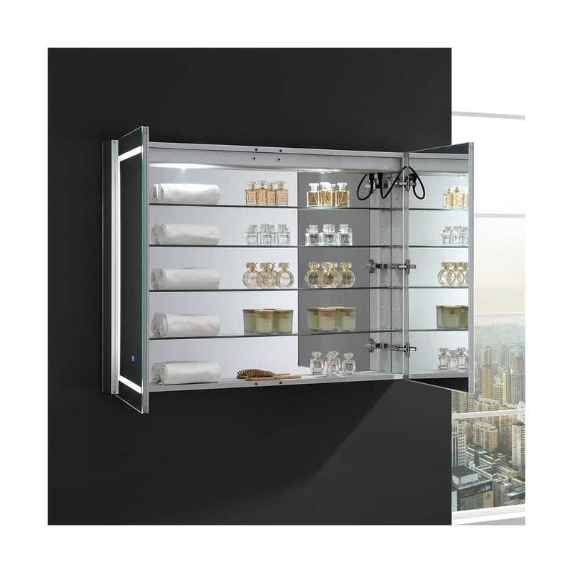 Spazio 48" x 36" Lighted Frameless Medicine Cabinet with 4 Shelves and Defogger - image 10