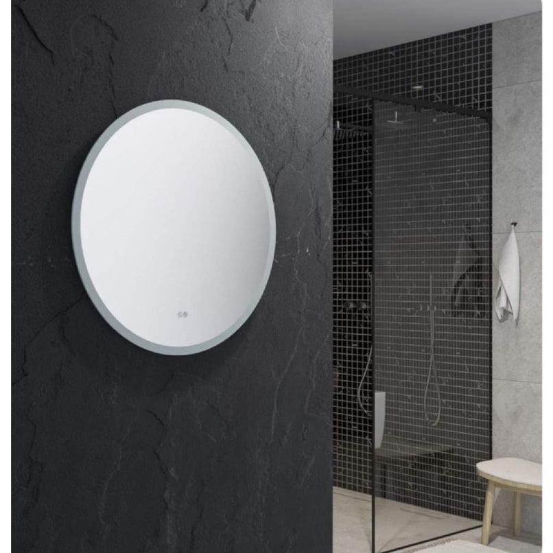 Angelo 30" Diameter Modern Circular Aluminum Frameless Bathroom Wall Mirror with LED Lighting - image 5
