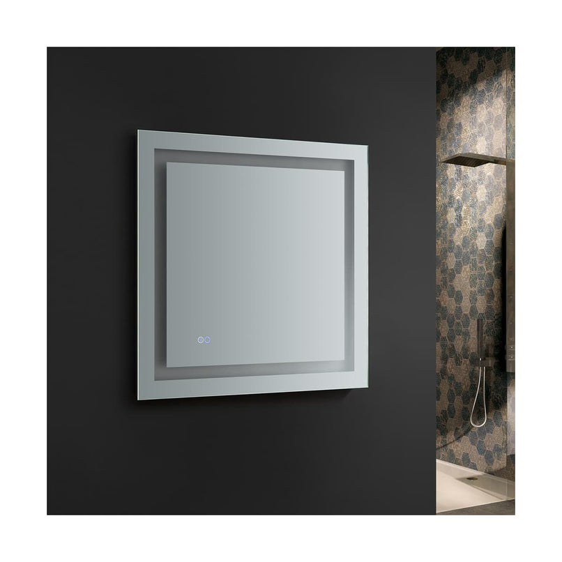 Santo 30" W x 30" H Contemporary Square Framed Bathroom Wall Mirror with Light - image 3