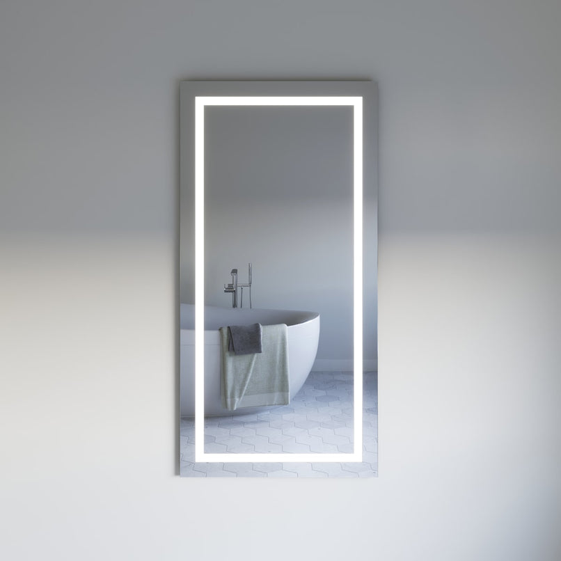 Santo 30" W x 59" H Modern Rectangular Aluminum Frameless Bathroom Wall Mirror with LED Lighting - image 1
