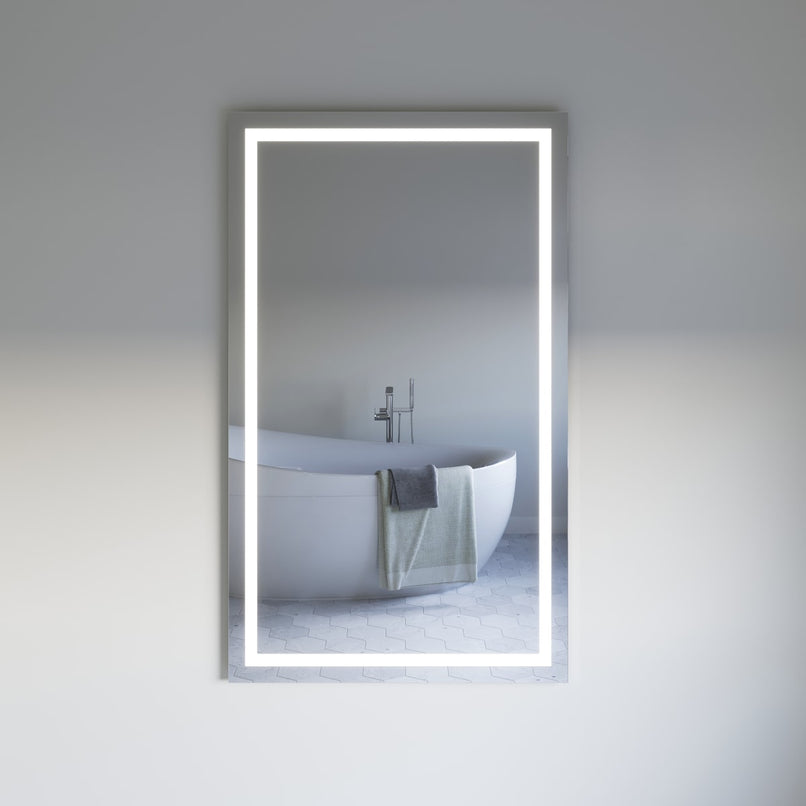 Santo 36" W x 59" H Modern Rectangular Aluminum Frameless Bathroom Wall Mirror with LED Lighting - image 1