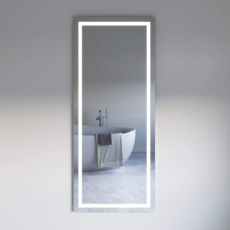 Santo 30" W x 71" H Modern Rectangular Aluminum Frameless Bathroom Wall Mirror with LED Lighting - image 1