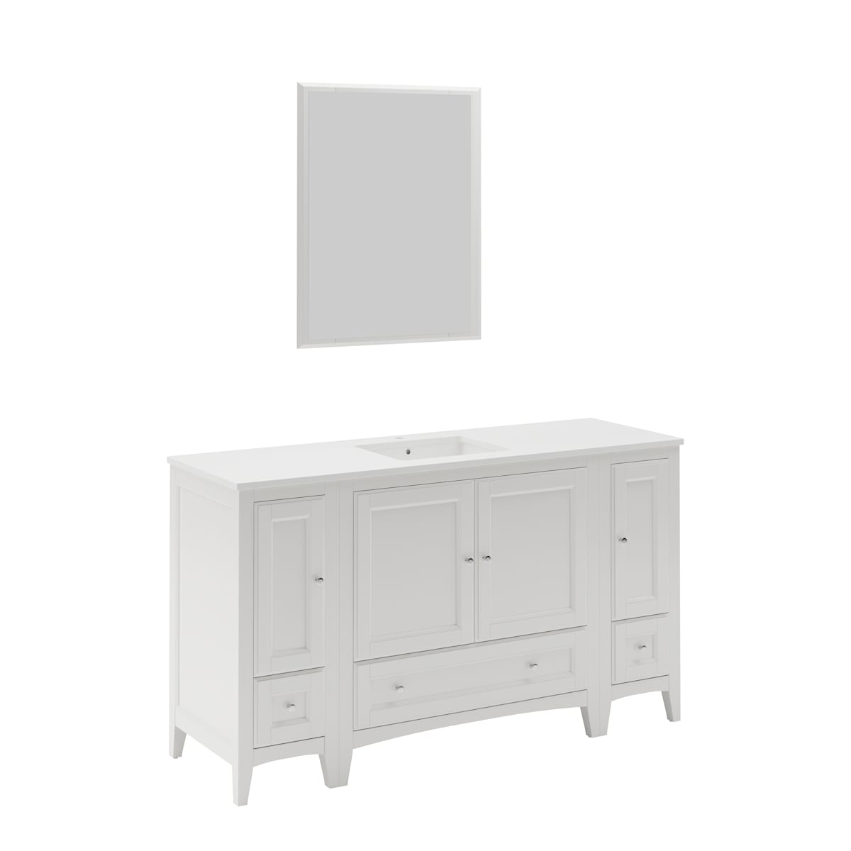 Oxford 60" Free Standing Single Basin Vanity Set with Cabinet, Quartz Vanity Top, and Framed Mirror