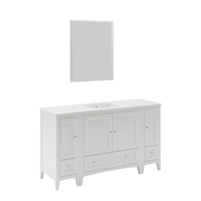 Oxford 60" Free Standing Single Basin Vanity Set with Cabinet, Quartz Vanity Top, and Framed Mirror - image 2